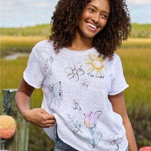 NATURAL LIFE White Floral & Sun Sketch Short Sleeve Tee